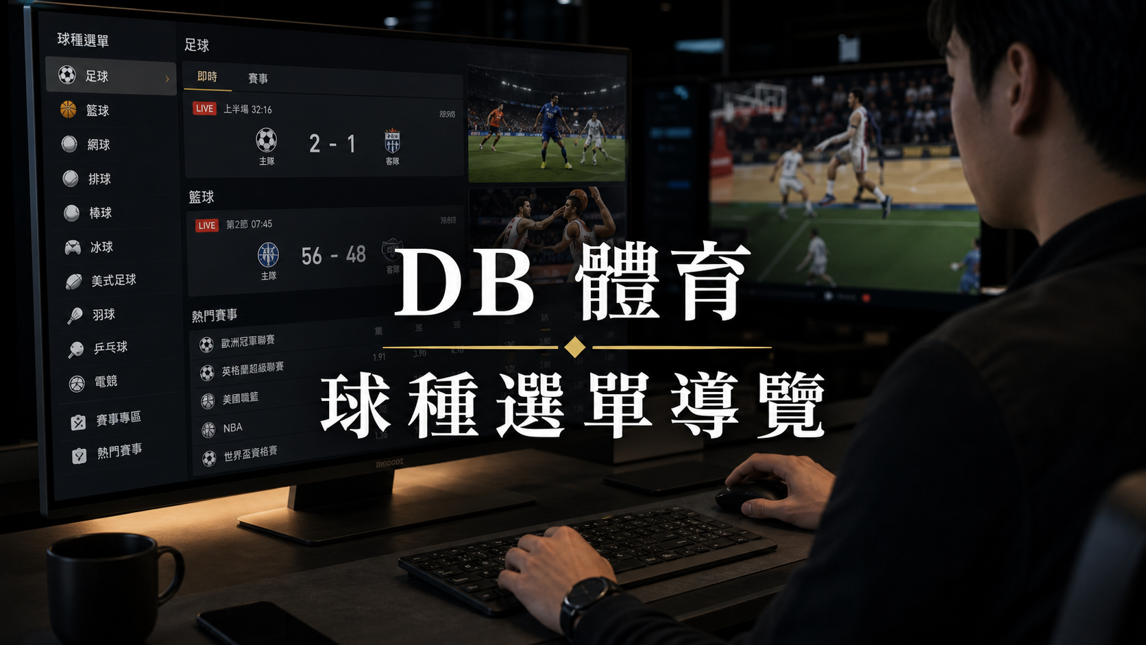 DB 體育左側球種選單使用方式：足球、籃球與熱門賽事分流