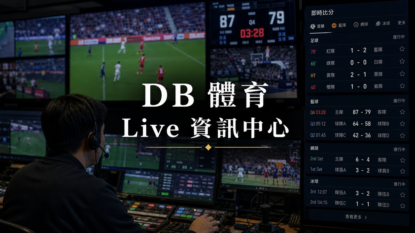 右側即時比分面板查看方式:DB 體育 Live 資訊中心說明